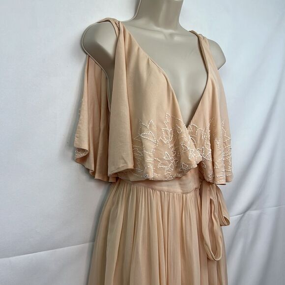 Free People Sylvia peach beaded wrap mini dress size small EUC - Picture 6 of 13